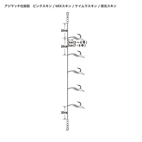 アジマッチシリーズ【全長120cmの堤防・波止・防波堤サビキ仕掛け/5本針仕掛け】